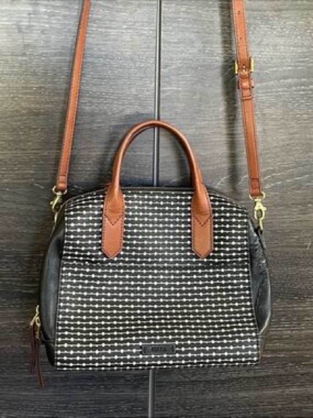 Fossil Black & Brown Patterned Dome Crossbody Satchel